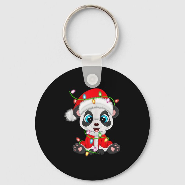 Panda Christmas Lights Santa Costume Cute Animal X Key Ring (Front)