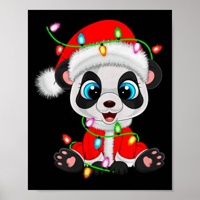 Panda Christmas Lights Santa Costume Cute Animal X Poster (Front)