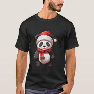 Panda Christmas Santa Claus Girls Boys Cute Panda  T-Shirt