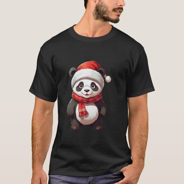 Panda Christmas Santa Claus Girls Boys Cute Panda  T-Shirt (Front)