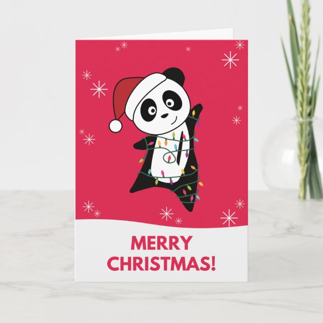 Panda Christmas Snow Winter Animals Pandas Adult C Holiday Card (Front)