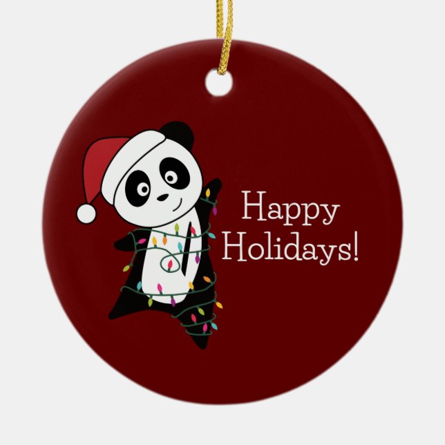 Panda Christmas Snow Winter Animals Pandas Ceramic Tree Decoration (Front)