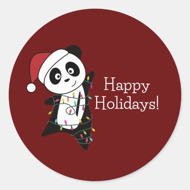 Panda Christmas Snow Winter Animals Pandas Classic Classic Round Sticker (Front)