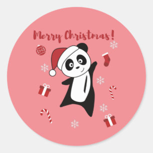 Panda Christmas Snow Winter Animals Pandas Classic Round Sticker