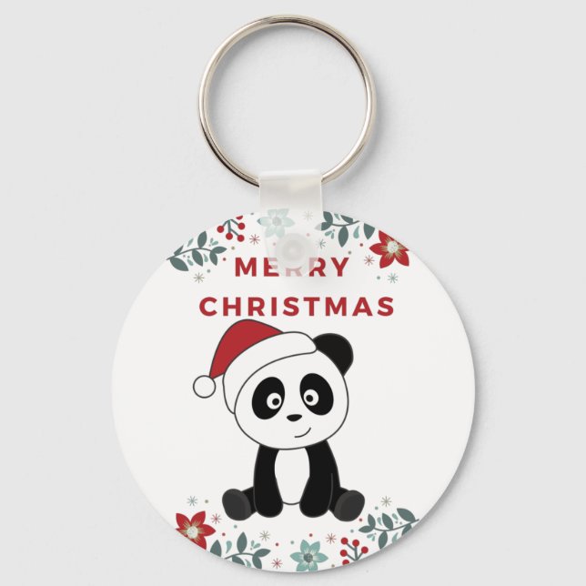 Panda Christmas Snow Winter Animals Pandas Keychai Key Ring (Front)