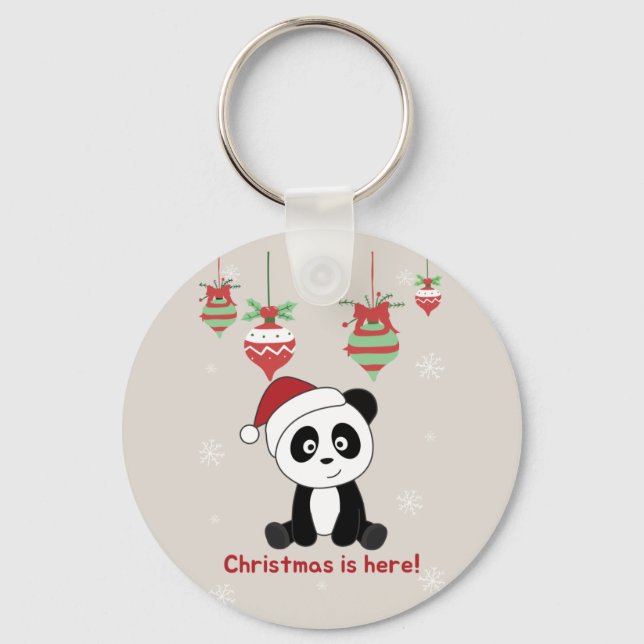 Panda Christmas Snow Winter Animals Pandas Keychai Key Ring (Front)