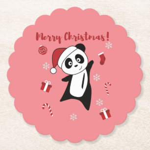 Panda Christmas Snow Winter Animals Pandas Paper C Coaster