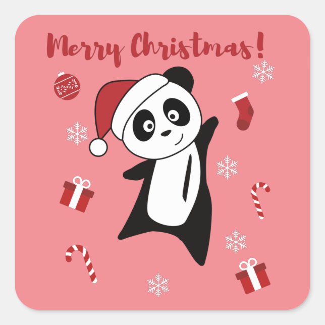 Panda Christmas Snow Winter Animals Pandas Square  Square Sticker (Front)