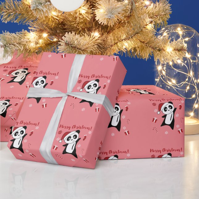 Panda Christmas Snow Winter Animals Pandas Wrappin Wrapping Paper (Holidays)