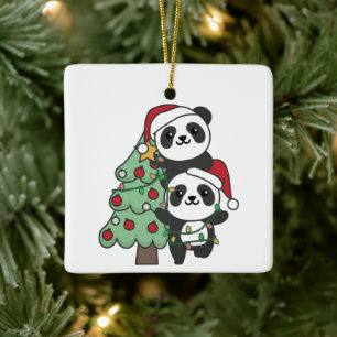 Panda Christmas Tree Christmas Animals Pandas Ceramic Ornament