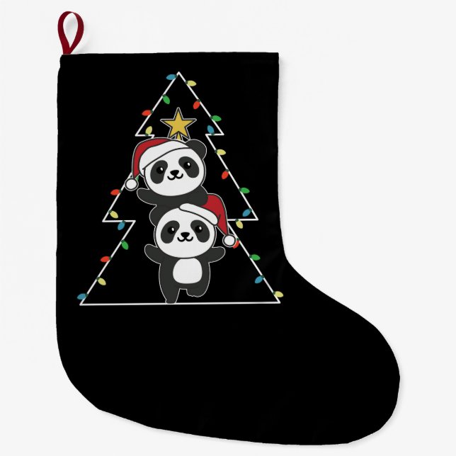 Panda Christmas Tree Christmas Animals Pandas Large Christmas Stocking (Front)