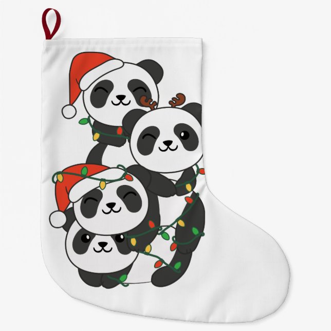 Panda Christmas Tree Christmas Animals Pandas Large Christmas Stocking (Front)