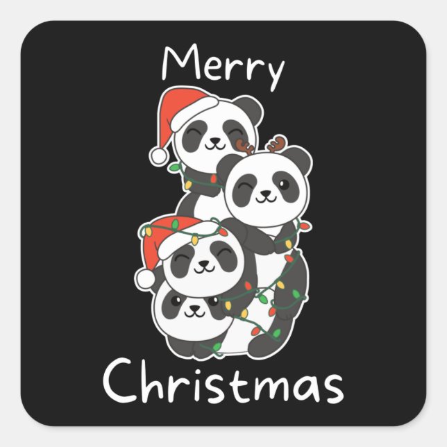 Panda Christmas Tree Christmas Animals Pandas Squa Square Sticker (Front)