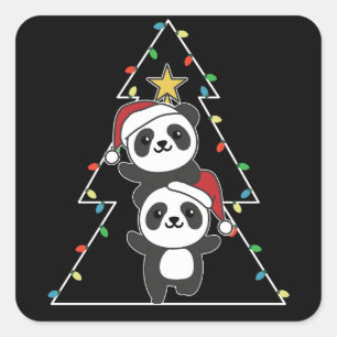 Panda Christmas Tree Christmas Animals Pandas Square Sticker