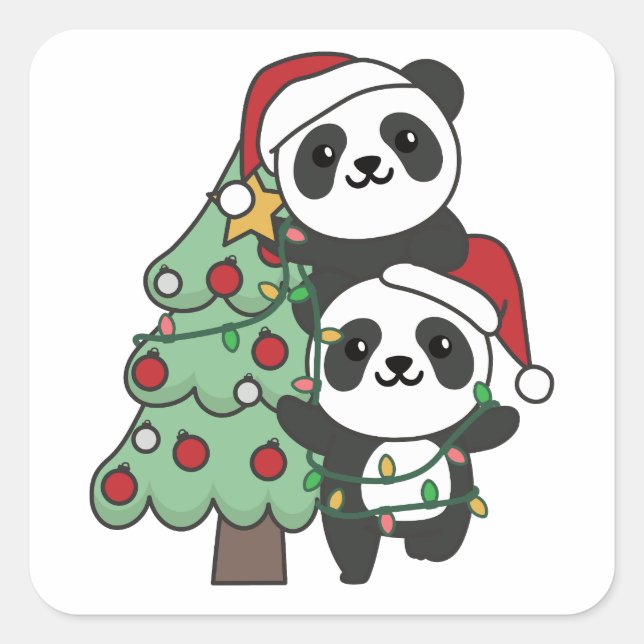 Panda Christmas Tree Christmas Animals Pandas Square Sticker (Front)