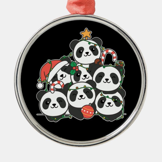 Panda Christmas Tree Funny Animal Christmas Cerami Metal Tree Decoration (Front)
