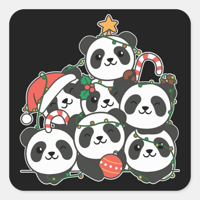 Panda Christmas Tree Funny Animal Christmas Square Square Sticker (Front)