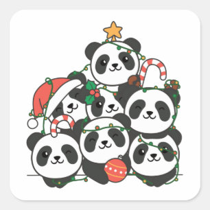 Panda Christmas Tree Funny Animal Christmas Square Sticker