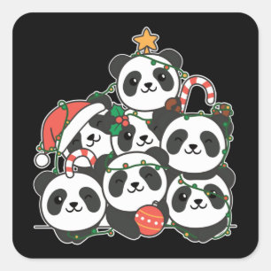 Panda Christmas Tree Funny Animal Christmas Square Sticker