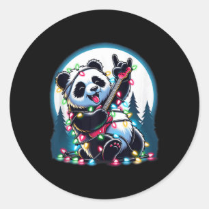 Panda Christmas Tree Lights Funny Xmas Panda Lover Classic Round Sticker