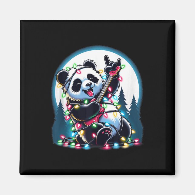 Panda Christmas Tree Lights Funny Xmas Panda Lover Magnet (Front)