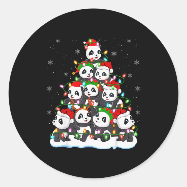 Panda Christmas Tree Lights Xmas Sweater Holiday P Classic Round Sticker (Front)