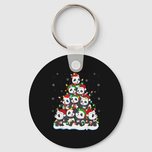 Panda Christmas Tree Lights Xmas Sweater Holiday P Key Ring (Front)