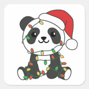 Panda Christmas Winter Animals Pandas Square Stick Square Sticker