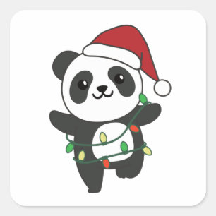 Panda Christmas Winter Animals Pandas Square Stick Square Sticker