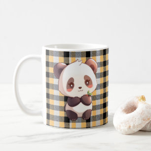 Panda Coffee Mug, Yellow Buffalo Plaid Cup