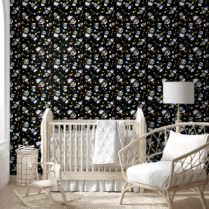 Panda colourful polka dot pattern black background wallpaper