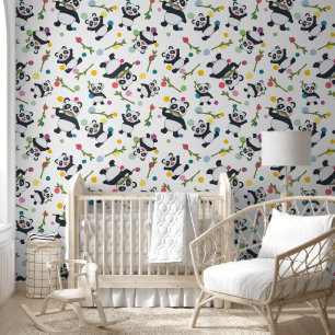 Panda colourful polka dot white peel and stick wallpaper