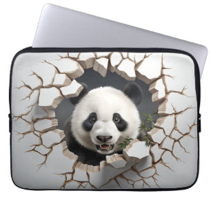 Panda Cracked Hole Art Panda Smashed Wall 3D Laptop Sleeve