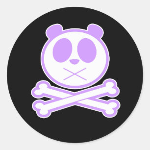 Panda Cross Bone - Purple   Classic Round Sticker