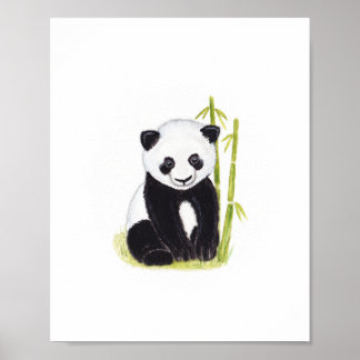 Panda cub and bamboo tree watercolor paintings poster