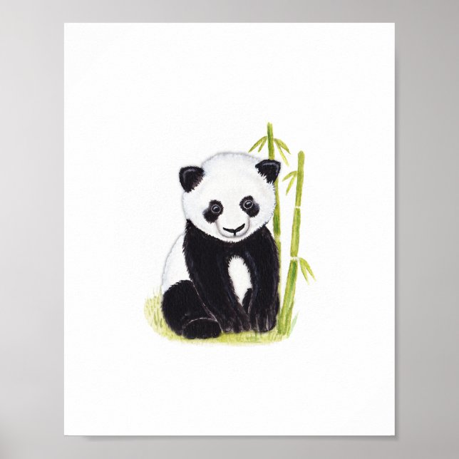 Panda cub and bamboo tree watercolor paintings poster (Front)