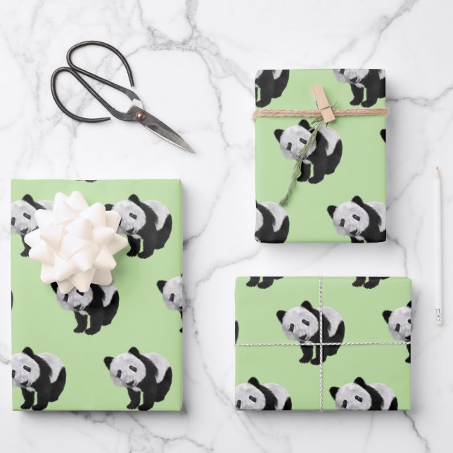 Panda Cub Green Wrapping Paper Sheet (Front)