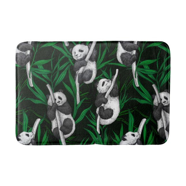 Panda cubs on dark green bath mat (Front)