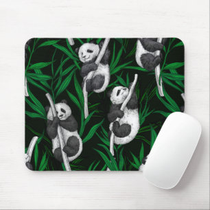 Panda cubs on dark green mouse mat