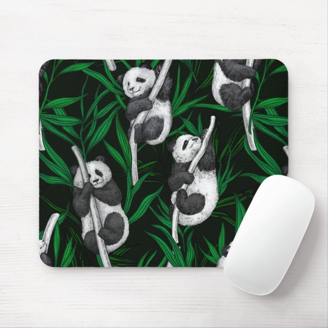 Panda cubs on dark green mouse mat (With Mouse)