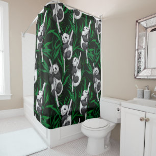 Panda cubs on dark green shower curtain