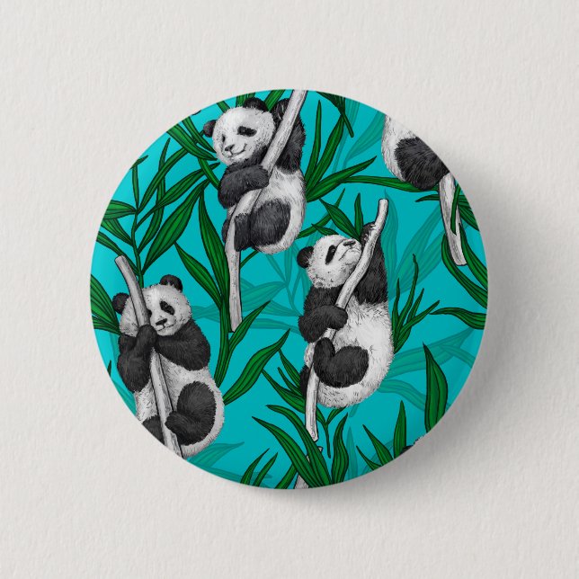 Panda cubs on turquoise 6 cm round badge (Front)
