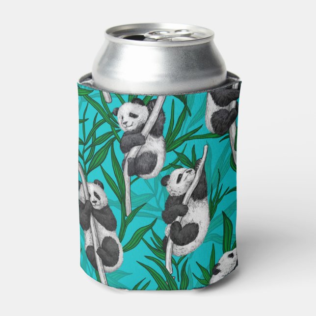 Panda cubs on turquoise can cooler (Can Front)