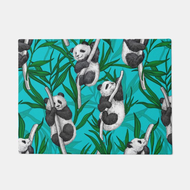 Panda cubs on turquoise doormat (Front)