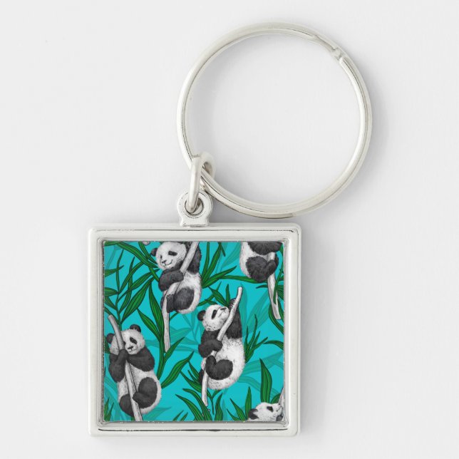 Panda cubs on turquoise key ring (Front)