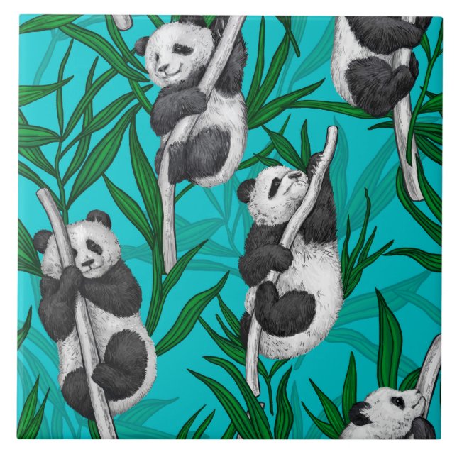 Panda cubs on turquoise tile (Front)