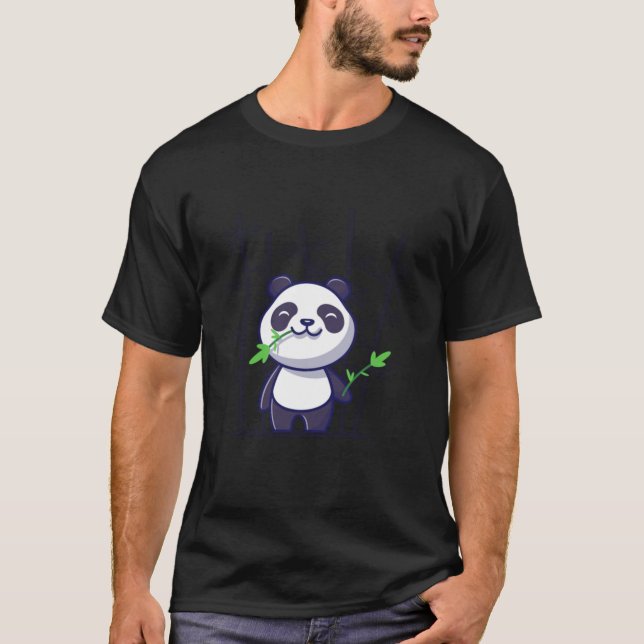 Panda Cute Panda Eat Bamboo Cartoon Vector Icon Il T-Shirt (Front)