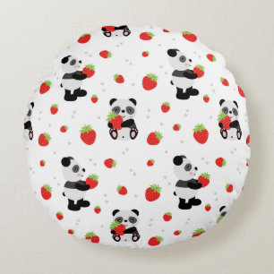 Panda cute with strawberry round cushion