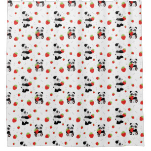 Panda cute with strawberry shower curtain