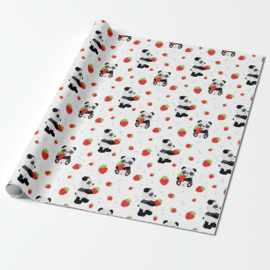 Panda cute with strawberry wrapping paper